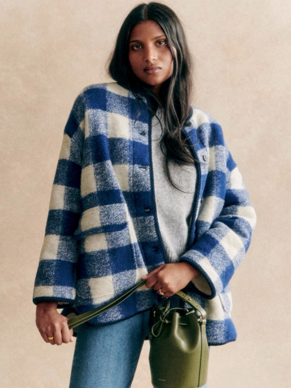 NWT Sezane Farel Jacket - blue check - Size 10